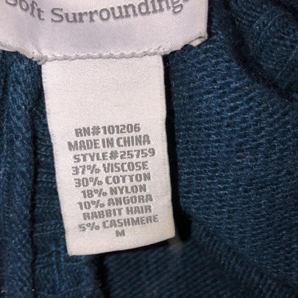 SOFT Surroundings size medium cotton, angora, cashmere blend teal sweater - Picture 8 of 8